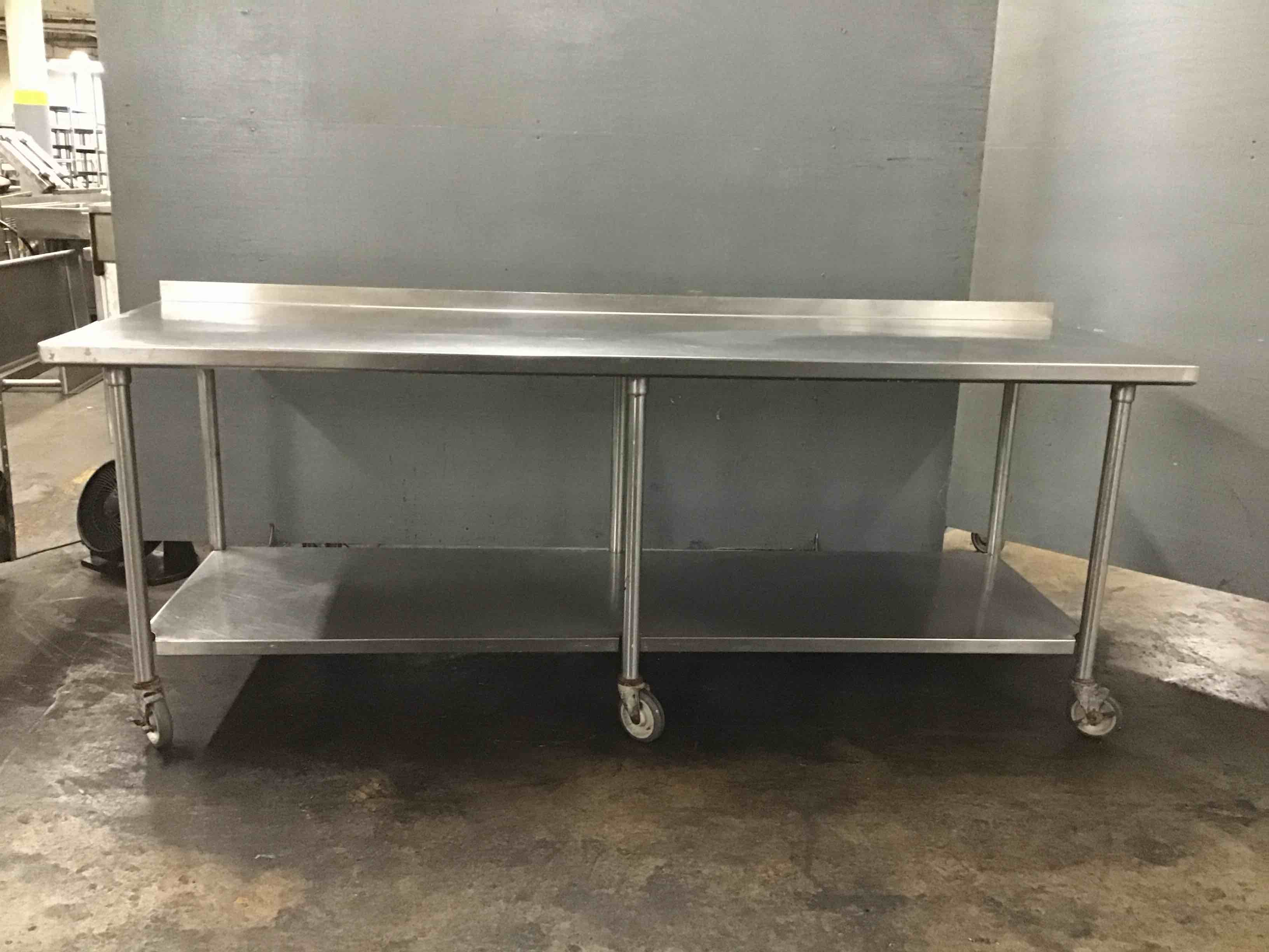 Stainless Steel 96 Inch Prep Table With Under Shelf On Casters