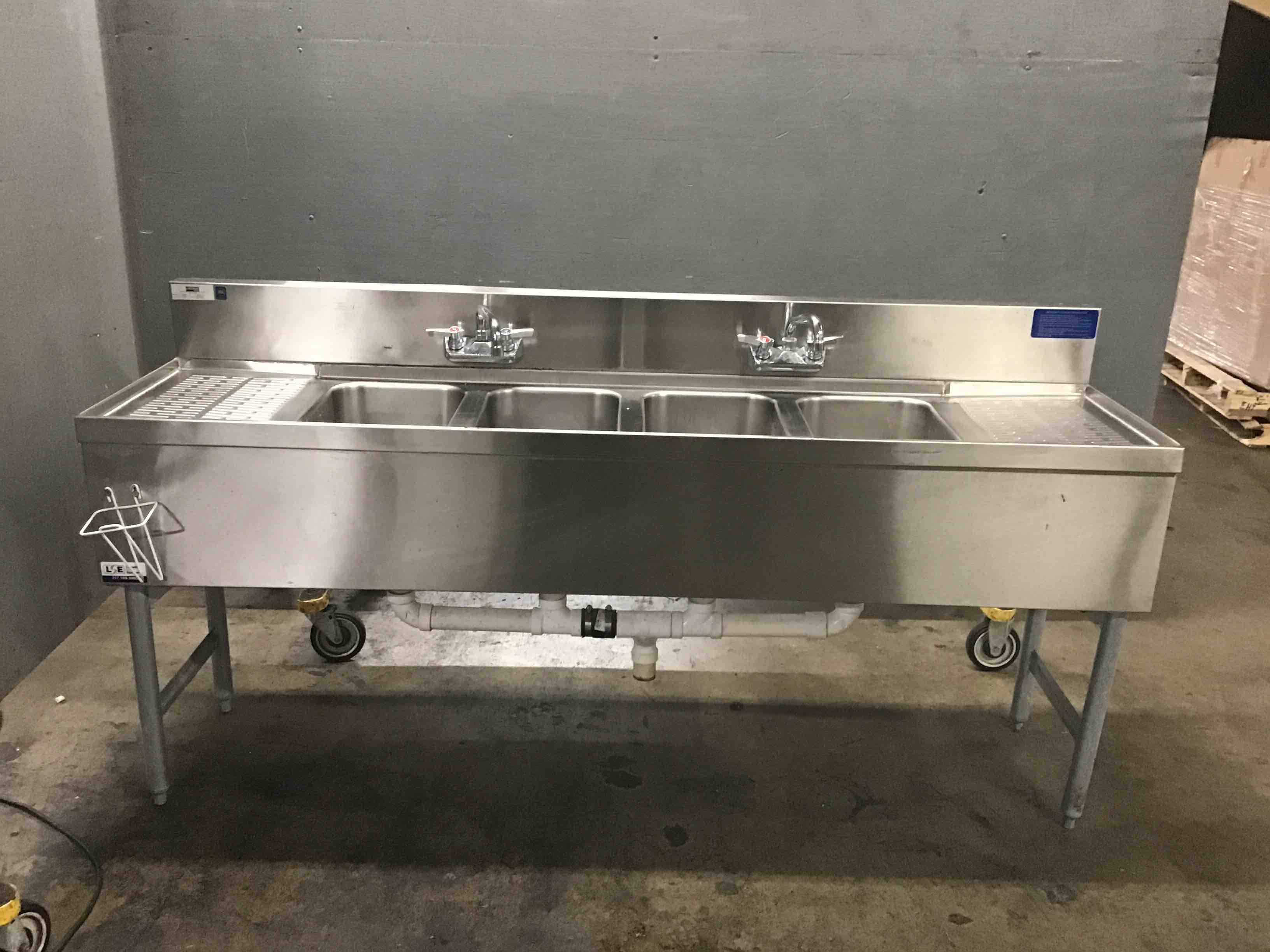 Lacrosse 72 Inch Stainless Steel 4 Compartment Under Bar Wash Sink