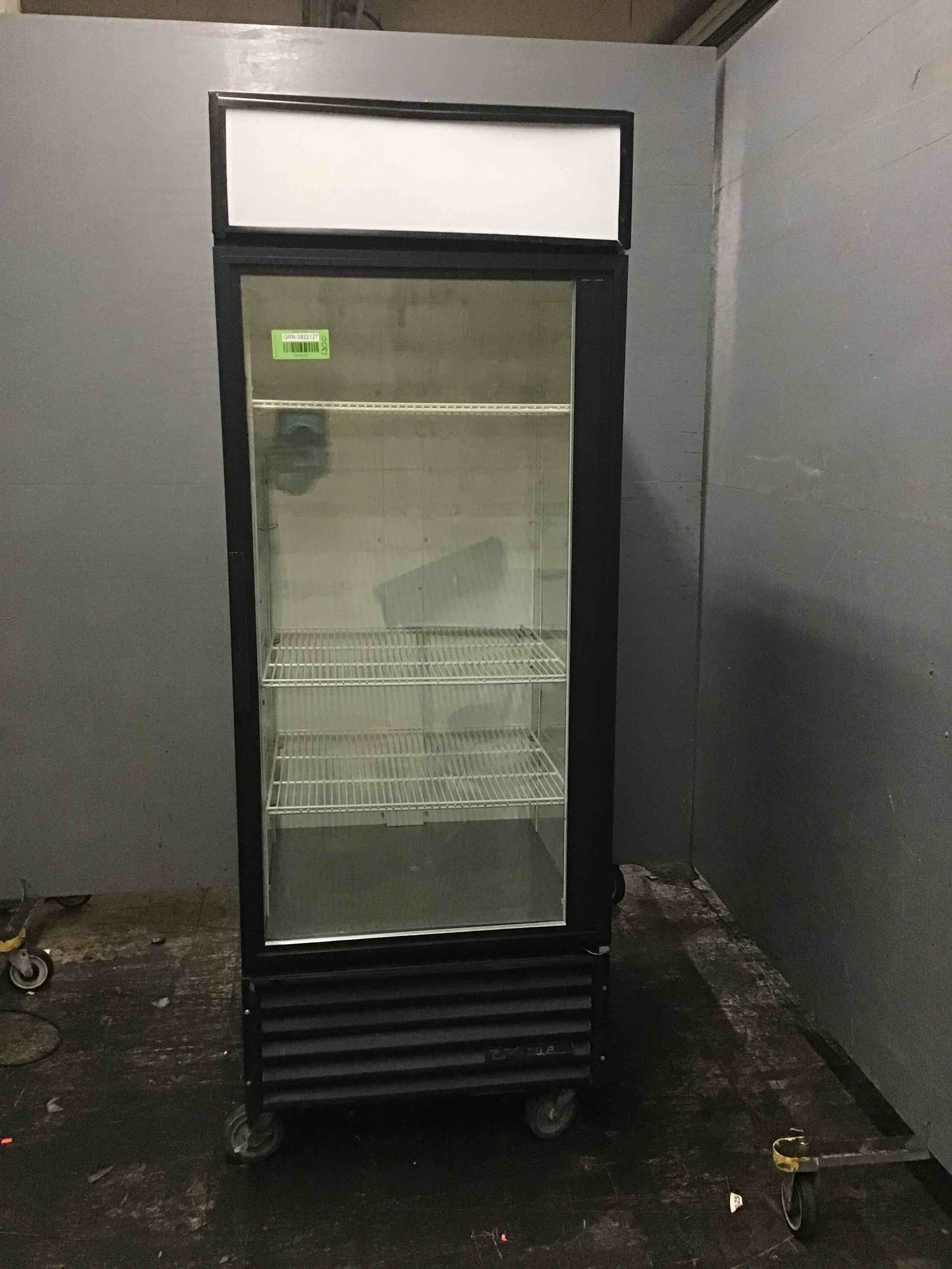 True 26 Inch Single Glass Swing Door Merchandising Cooler On Casters 