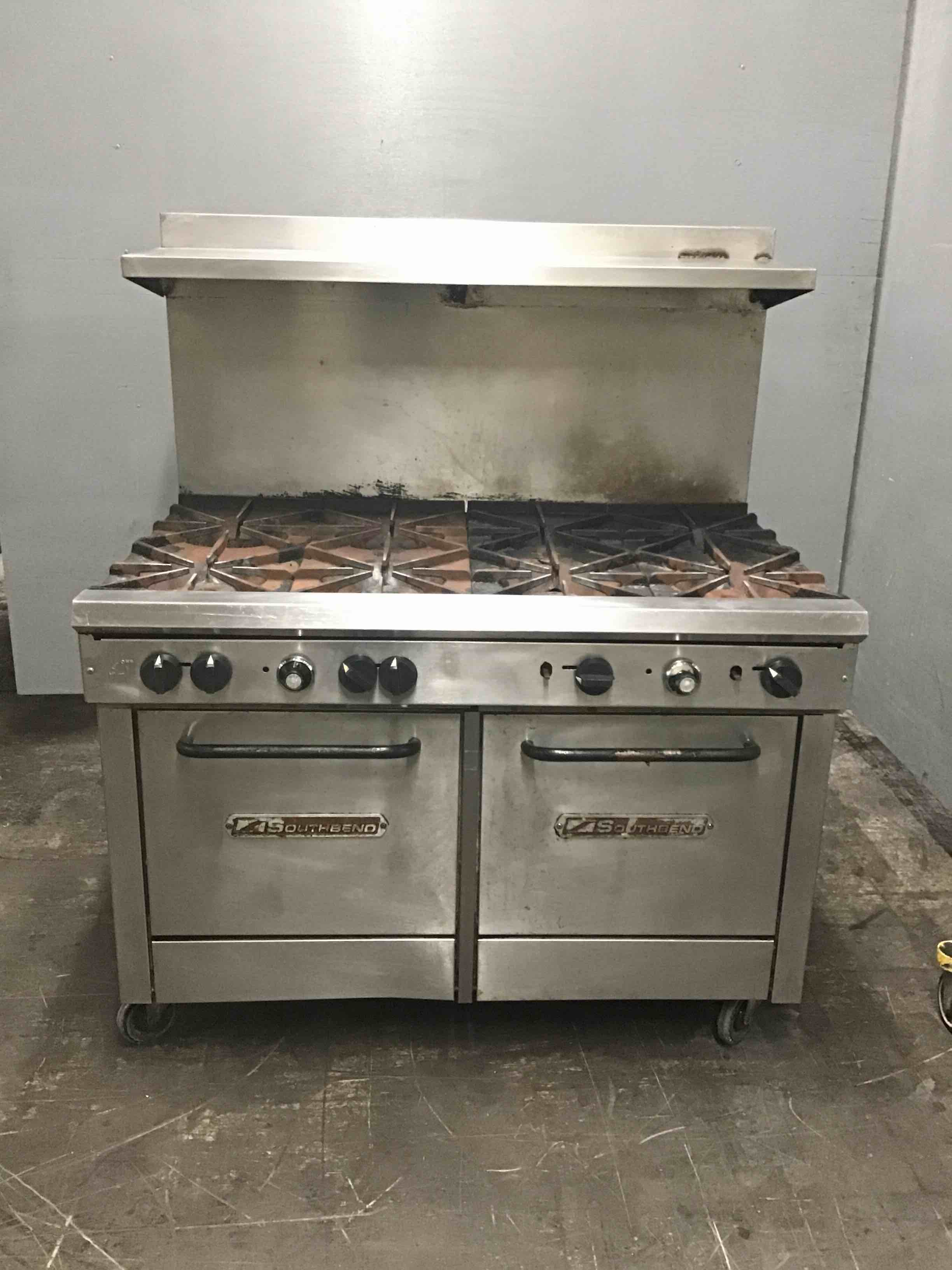 Southbend Stainless Steel 48 Inch Natural Gas 8 Burner Range With 2 Standard Ovens On Casters 