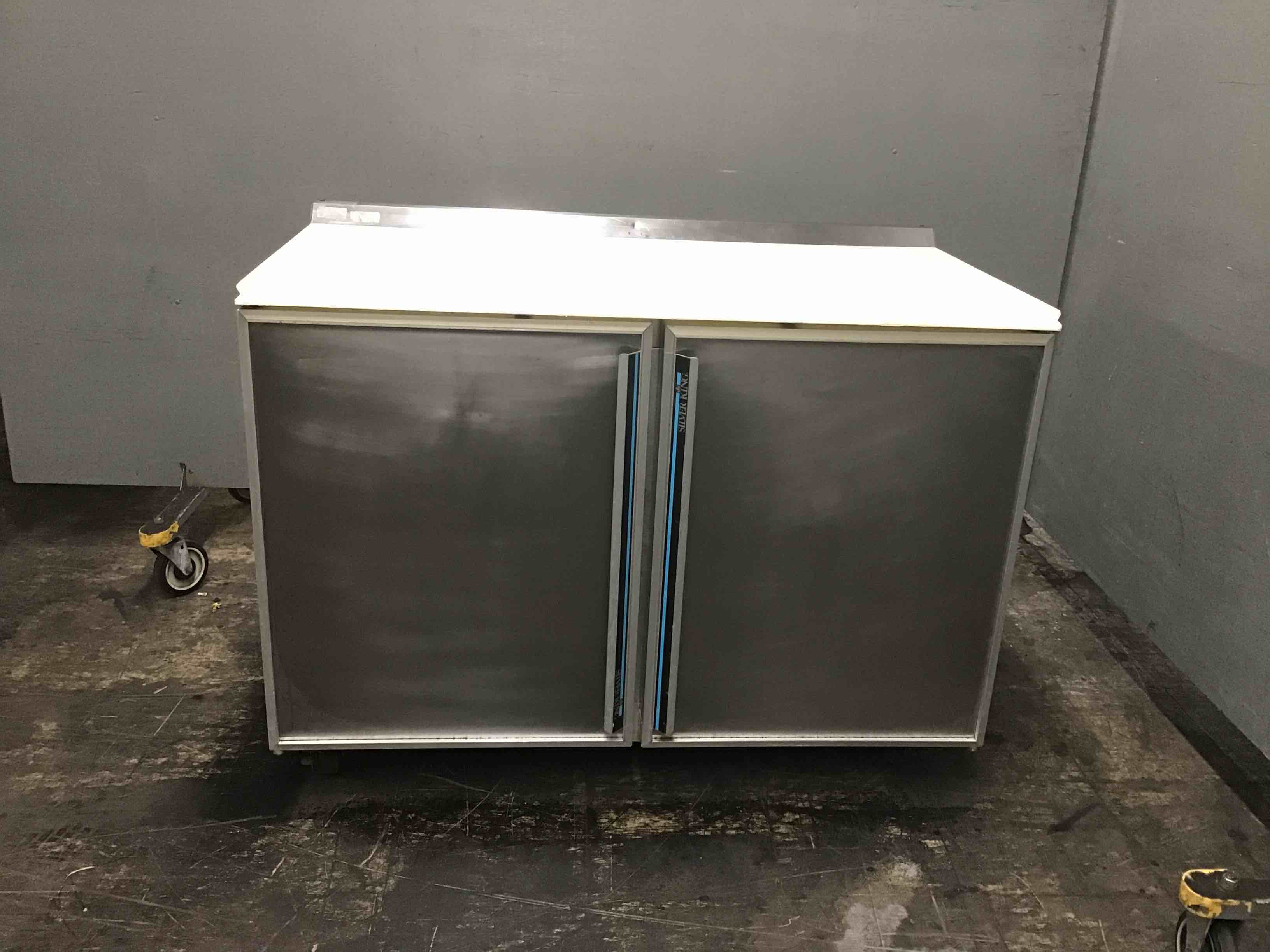Silver King 48 Inch 2 Door Worktop Freezer With Cutting Board On Casters 