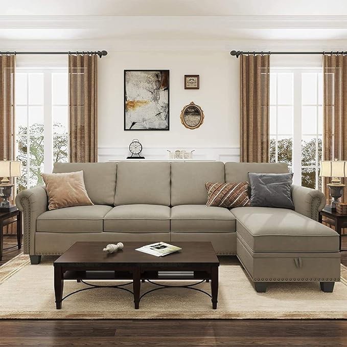 BLACK OAK Sectional Sofa Couch, L Shaped Sectional Sofa, Chaise Modern L-Shape Sofa 4-Seat Couch Modular Sectional Sofa grey (color differs from stock image, similar to stock image, incomplete, box 1 of 3 only)