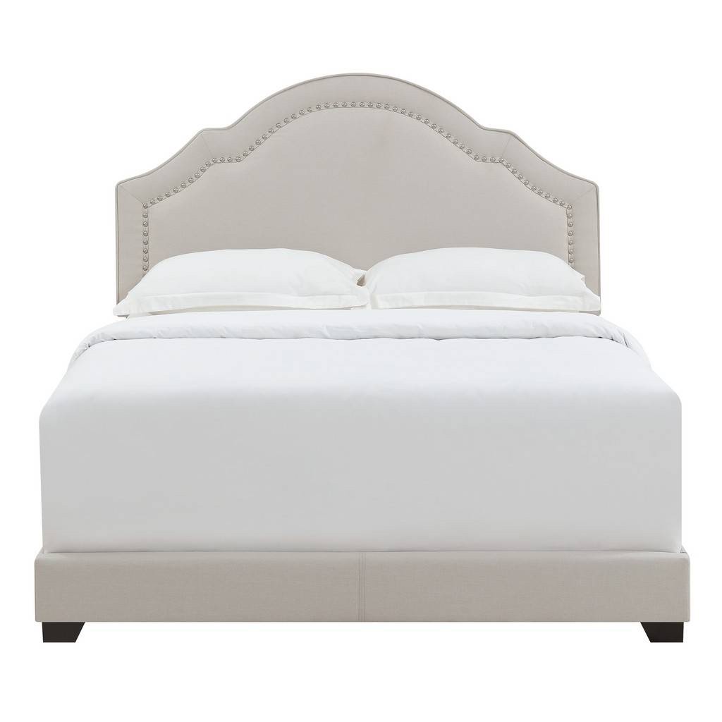 Accentrics Home Queen Anne Nailhead Trim Upholstered Full Bed in Light Gray - Home Meridian DS-D284-289-461