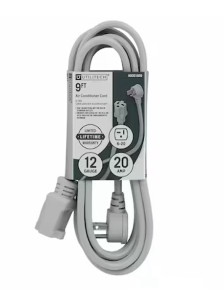 Utilitech 9-ft 20-Amp 110-Volt 12/3 Gray Indoor Extension Cord