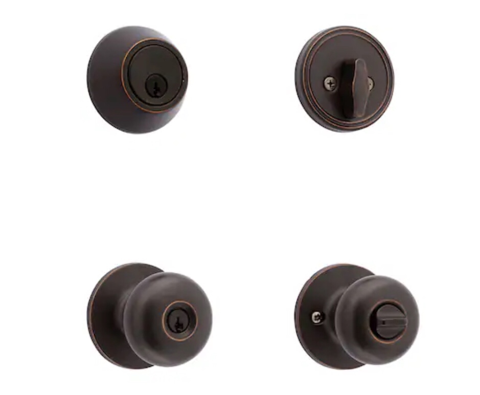 RELIABILT Baron Antique Bronze Exterior Single-cylinder deadbolt Keyed Entry Door Knob Project Pack (2-Pack) Item #1658871 | Model #93680-022