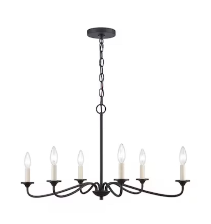 allen + roth Ullie 6-Light Matte Black Farmhouse Dry rated Chandelier