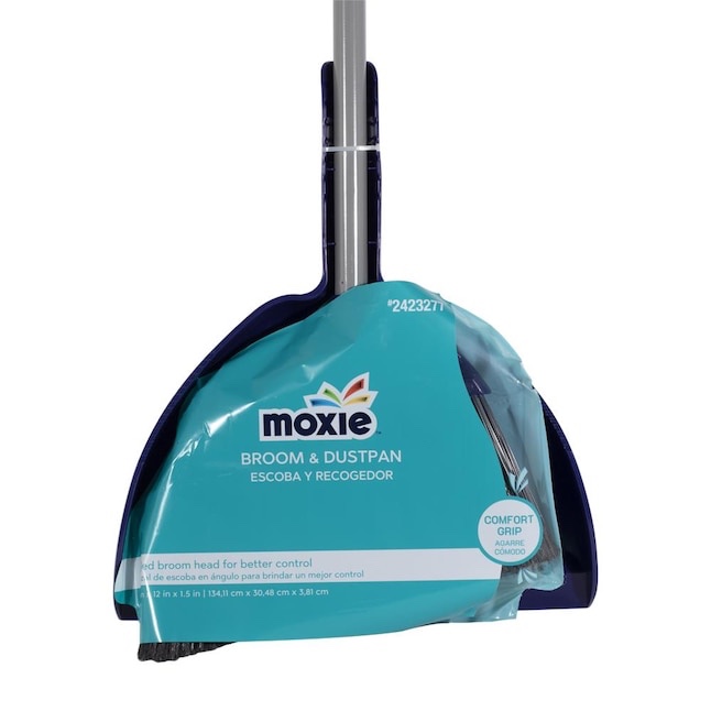 MOXIE 12-in Plastic Multi-surface Angle with Dustpan Upright Broom