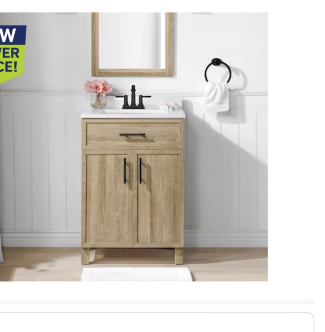 Style Selections Dolton 24-in Natural Oak Undermount Single Sink Bathroom Vanity with White Engineered Marble Top (Mirror Included)