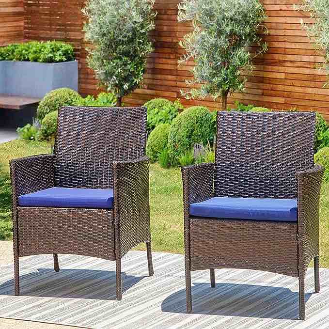 PHI VILLA Patio Wicker Chair Set of 2, Outdoor Modern PE Rattan Armchair with Removable Cushions for Deck, Porch, Balcony