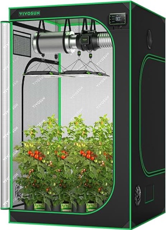 VIVOSUN S448 4x4 Grow Tent, 48"x48"x80" High Reflective Mylar with Observation Window and Floor Tray for Hydroponics Indoor Plant for VS4000/VSF4300