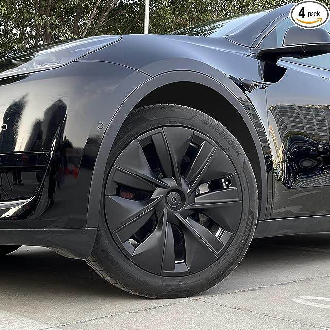 Tesla Model Y Wheel Cover Hubcap 19 Inch Matte Black 4pcs Gemini Style 2020-2023 Model Y Wheel Cover Replacement Support Logo Range Improvement Model Y Accessories