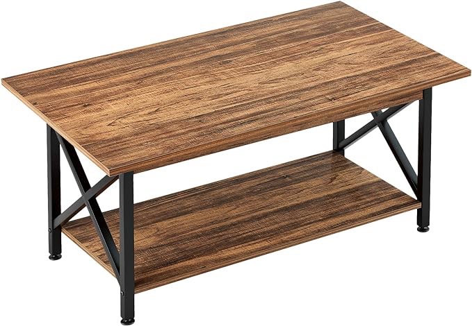 GreenForest Coffee Table Large 43.3 x 23.6 inch Farmhouse Rustic with Storage Shelf for Living Room, Easy Assembly, Black