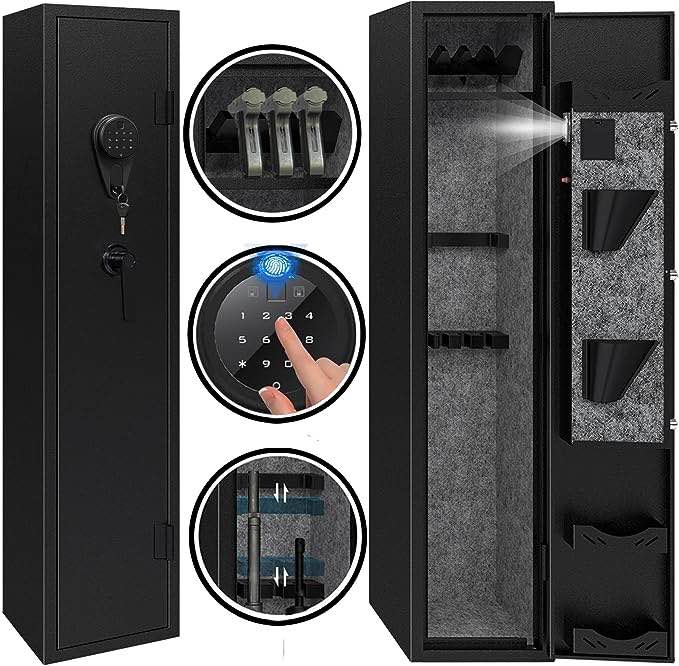 KAER Gun Safe,Rifle Safe,4-5 Gun Safes for Home Rifle and Pistols,Gun Safes for Rifles and Shotguns,Gun Cabinet with Fingerprint/Digital Keypad/Removable Shelf for Rifles Shotguns-11.8" x11" x 54.3"