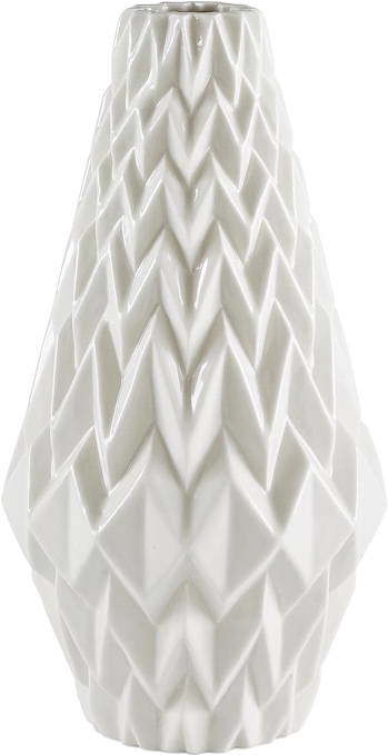 Amazon Brand – Rivet Modern Geometric Pattern Decorative Stoneware Vase, Large Centerpiece, 12.25"H, White