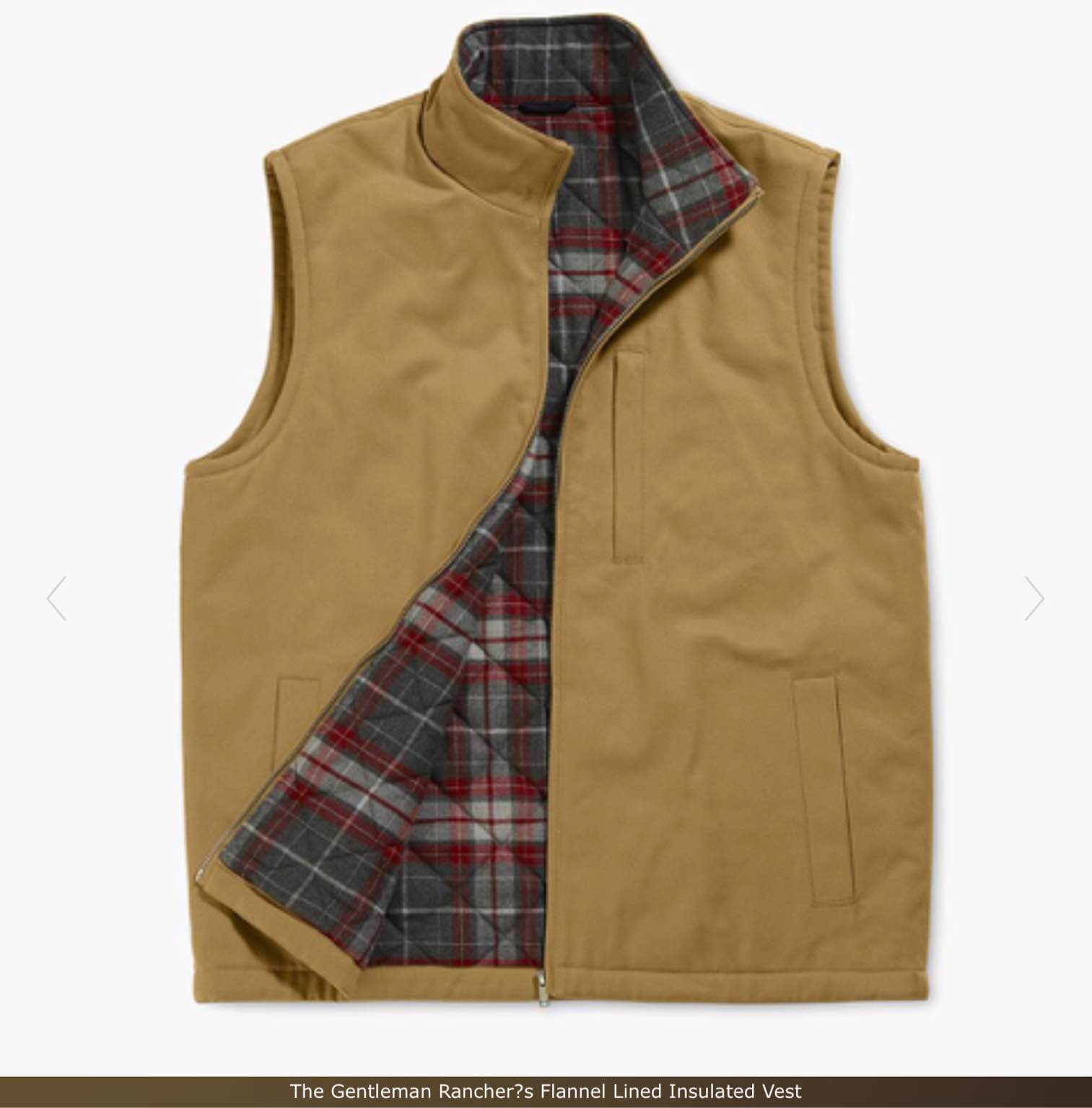 The Gentleman Rancher's Flannel Lined Insulated Vest L 