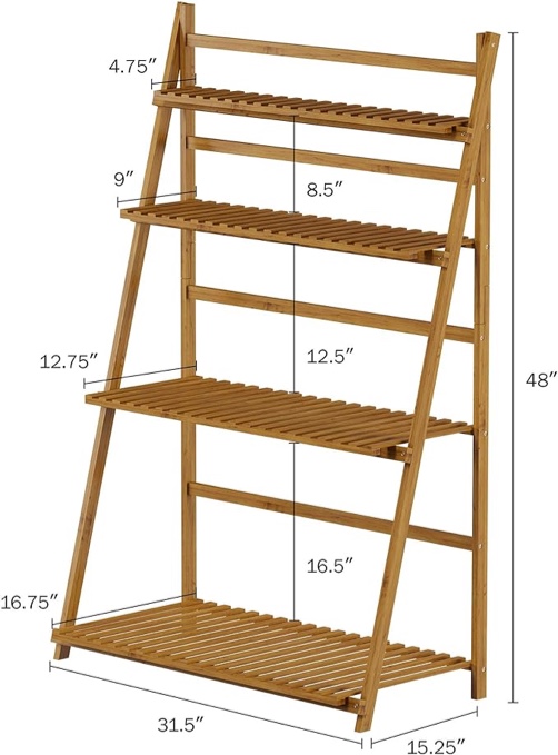 Pure Garden 50-LG5005 Ladder Plant Stand-4 Tier Freestanding Bamboo Storage Shelf