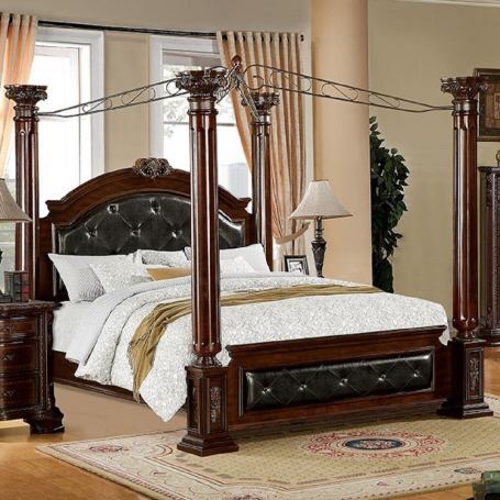 Furniture of America Mandalay King Poster Canopy Bed in Brown Cherry CM7271EK