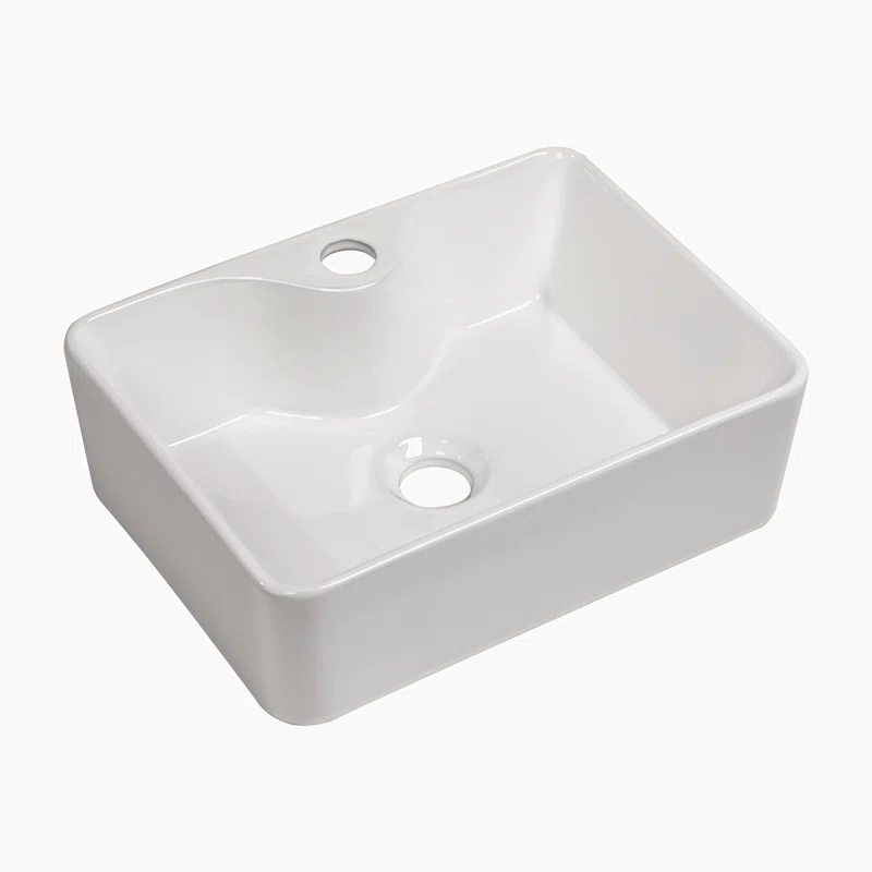 White Ceramic Rectangular Vessel Bathroom Sink