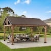 Wynn 13 ft. x 15 ft. Cedar Framed Gazebo with Brown Steel Gable Roof Hardtop