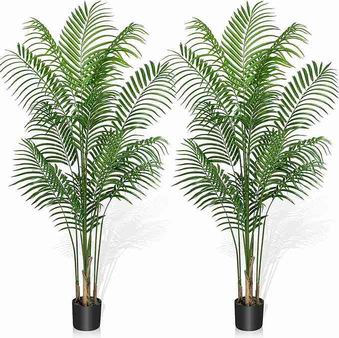 Kacorn Two Pack Artificial Areca Palm Tree 6FT Tall Fake Tropical Plants, Realistic Palm Fronds and Trunks, 72” Dypsis Lutescens Trees for Home Garden Indoor Outdoor Office Decor