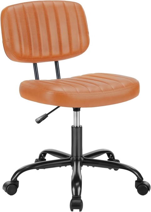 DUMOS Small Office Chair-Armless Desk Chair with Wheels and Lumbar Support, Height Adjustable Computer Chair, White PU Leather Cute Vanity Chair Task Chair for Home and Work