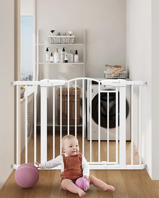Cumbor 36" Extra Tall, 29.7-46" Wide Baby Gate for Stairs, Easy Install Pressure/Hardware Mounted Dog Gates for House, Auto Closed Walk Thru Pet Gate for Doorways, Child Gate for Kids/Toddlers, White