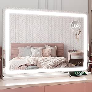 HASIPU Vanity Mirror with Lights, 32" x 22" LED Makeup Mirror, Lighted Makeup Mirror with Dimmable 3 Modes, Touch Screen Control Vanity Mirror