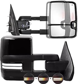 Power Folding Mirror for Silverado Sierra - Compatible with 2014-2018 Chevy Silverado GMC Sierra with Switchback Running Turn Signal Light Power Adjustment Tow Mirror Heated Power-Folding Paint Black