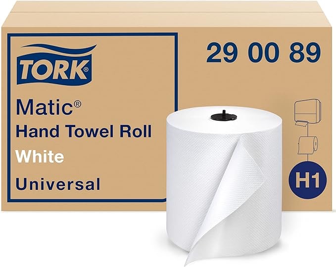 Tork Matic Paper Hand Towel Roll White H1, Universal, 100% Recycled Fiber, 6 Rolls x 700 ft, 290089