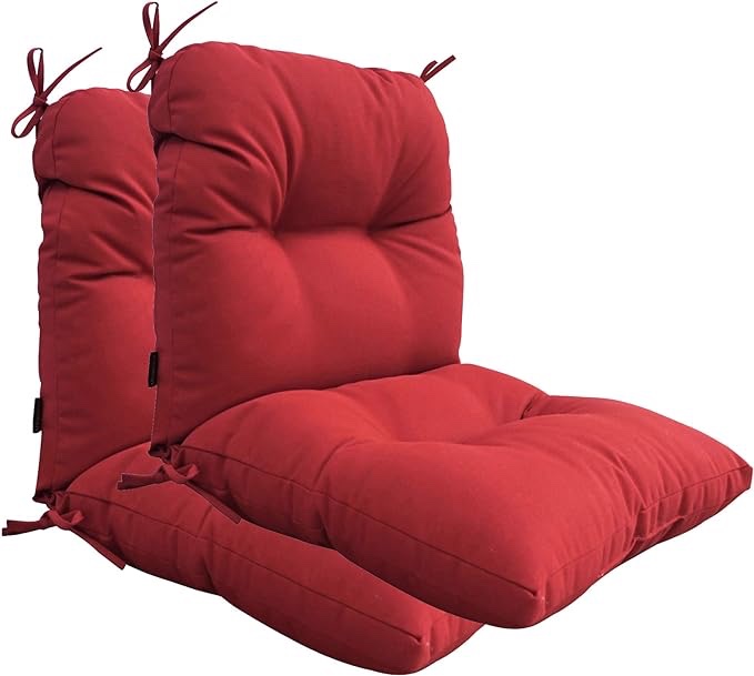 BOSSIMA Outdoor Indoor High Back Chair Tufted Cushions Comfort Replacement Patio Seating Cushions Set of 2 Bright Red