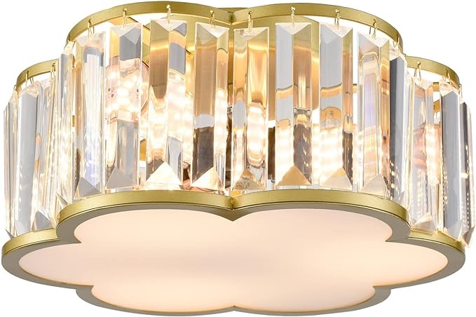 SAMTEEN Luxury Crystal Flush Mount Ceiling Light Modern 3-Light Ceiling Light Fixtures Flush Mount Gold 12 Inch Ceiling Lighting for Bedroom Living Room Bathroom