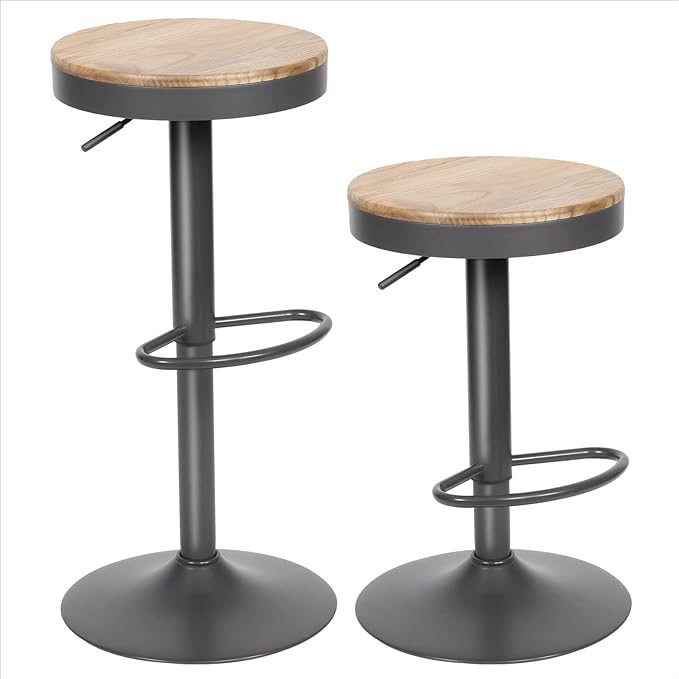 Kidol & Shellder Bar Stools Set of 2 Wooden Seat Counter Stools Adjustable Swivel Barstools,3 Mins Quick Assembly,Loads Up to 300lbs…