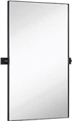 Hamilton Hills 20x34 inch Matte Black Metal Framed Rectangular Pivot Mirror for Wall | Beveled Frame Vanity Mirror Wall Decor | Wall-Mounted Bedroom, Bathroom Mirror with Hinges Brackets Included