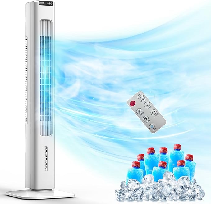Portable Air Conditioners, 3-1 Evaporative Air Cooler w/Remote, 15H Timer, 90° Swing, Portable AC with 1700ML Water Tank, 8 Ice Boxes, 3 Modes 3 Speeds Cooling Tower Fan For Room Home Office
