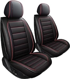 CAPITAUTO Leather Car Seat Covers, Waterproof Faux Leatherette Cushion Cover for Cars SUV Pick-up Truck Universal Fit Set for Auto Interior Accessories(Black&Red Full Set)