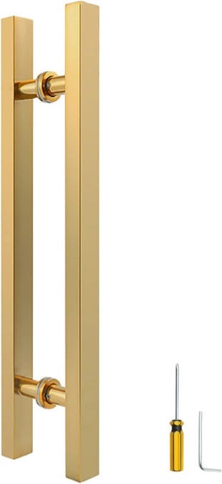 WYYL Square Stainless Steel Entry Door Handle, H Shape Double Sided Sliding Bar Ladder Pull Shower Glass Barn Entrance Kitchen Interior Exterior Push Gold 24 inch / 60 cm
