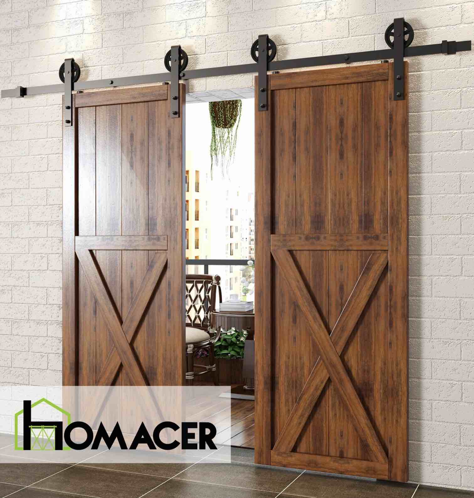 Homacer Black Rustic Non-Bypass Sliding Barn Door Hardware Kit - Spoke Wheel Design Roller
