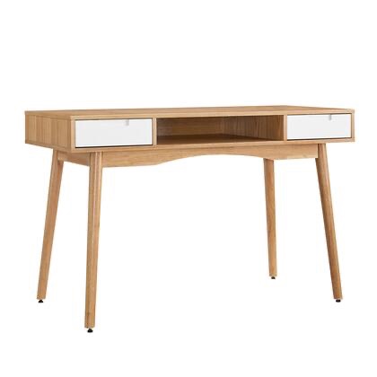 Collection Desk with Contemporary Style, Medium-Density Fiberboard (MDF), Ash Veneer and Rubberwood Frame in Natural, White Finish
