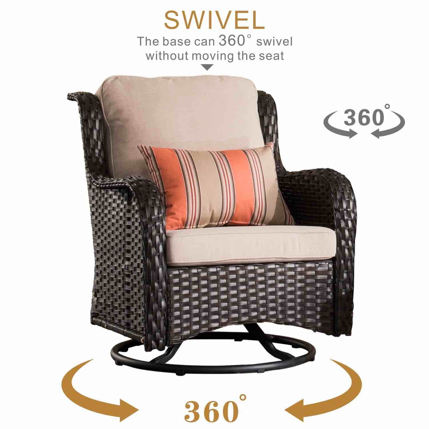 Ovios 3-Pieces Outdoor Wicker Patio Furniture Set 360° Swivel Rocking Chair