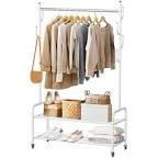 3 Tier Laundry Free Standing Clothing Racks for Hanging Clothes Kids Wardrobe Rack Small Organizer Rolling with Shelves for a Tiny Room Heavy Duty on Wheels Garment Portable Closet White
