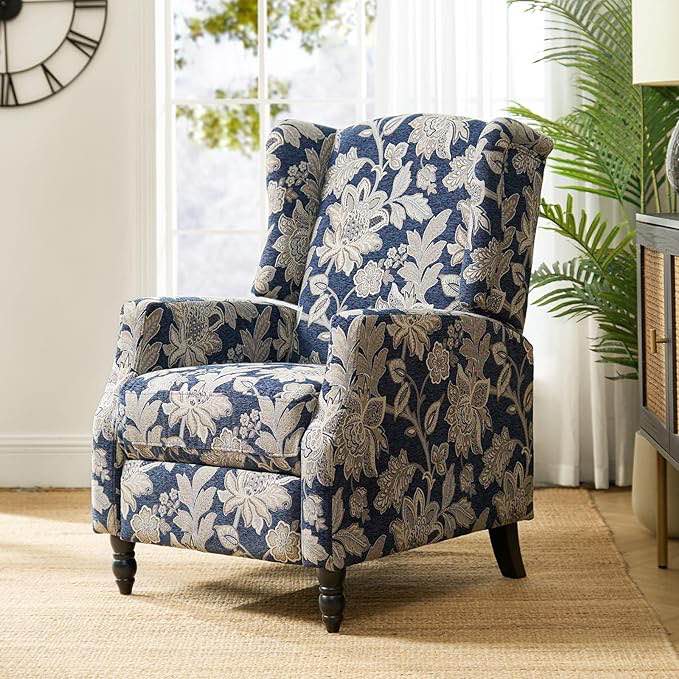Upholstered Wingback Recliner Chair, Traditional Push Back Recliner Sofa, Mid Century Modern Lounge Armchair for Living Room, Home Theater Accent Chairs Recliners Couches (Garden)