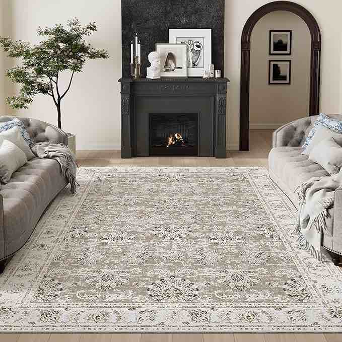 jinchan Washable Area Rug 6X8 Low Pile - Living Room Rug Taupe Floral ...