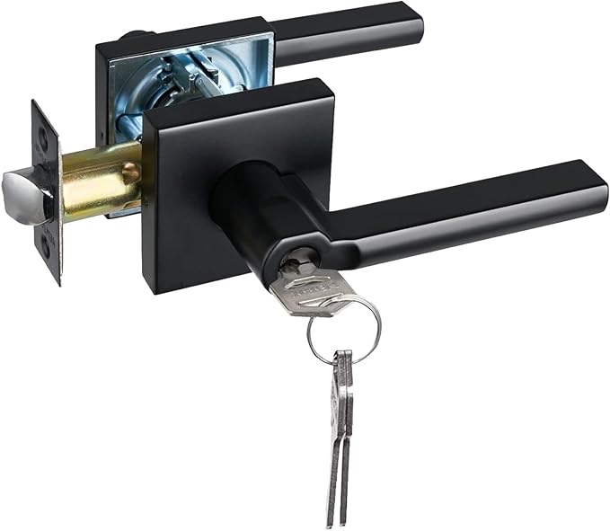 NEWBANG Square Heavy Duty Keyed Entrance Lever in Matte Black,Key Different Door Leverset, HD1601-DB-ET-BR-1P