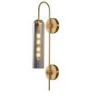 BOKT Brushed Brass Gold Wall Mounted Sconce Mid Century Modern Smoke Gray Glass Wall Light Fixture Vintage Long Wall Lamp Bedroom Bathroom Wall Light (Smoke Gray)