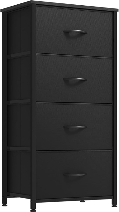 DWVO Storage Tower with 4 Drawers - Fabric Dresser, Organizer Unit for Bedroom, Living Room, Closets - Sturdy Steel Frame, Easy Pull Fabric Bins & Wooden Top black 