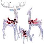 Christmas Decorations Outdoors Reindeer Family - Light up Christmas Decor Iridescent Deer 3 Piece with LED Lights, Extension Cord, Ground Stakes, for Outdoor Front Yard Porch - Iridescent