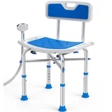 Foldable Shower Chair with Armrests and Backrest, FSA/HSA Eligible Heavy Duty Folding Chair with Padded Upholstery, 6-Level Adjustable Height Bath Chair for The Seniors, Up to 350 lbs (Blue)