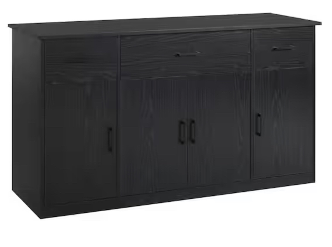 Black Particle Board 56 in. Buffet Kitchen Storage Cabinet Sideboard with 4-Doors, 3-Drawers