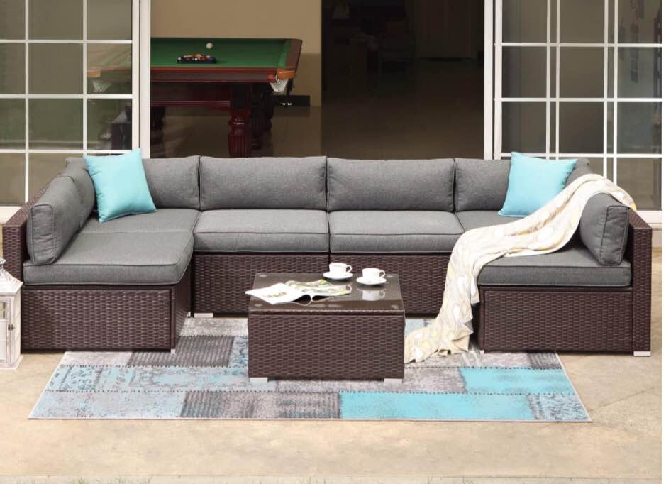 COSIEST 7Piece Outdoor Patio Furniture Chocolate Brown Wicker