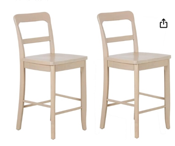 East at Main 100% Solid Wood Counter Stools - 17.5" W x 21.5" D x 37" H, Natural Wood Ladder Back Set of 2